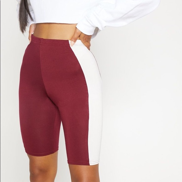 PrettyLittleThing Pants - Pretty Little Things Burgundy Panel Biker Shorts